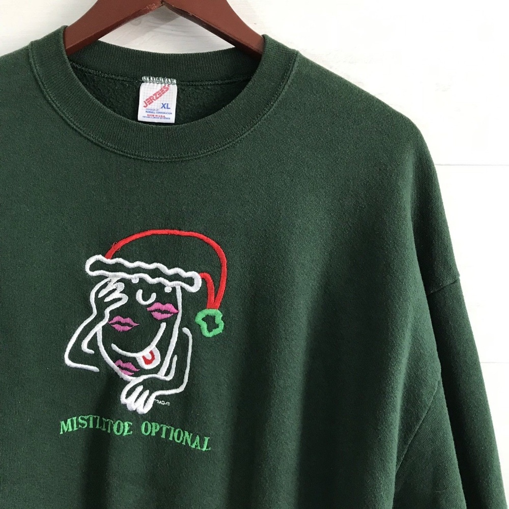 Jerzees Green Embroidered Mistletoe Sweater - Picture 2 of 6